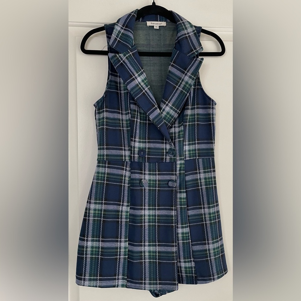 Francesca's Collections Janis Sleeveless Plaid Utility Romper